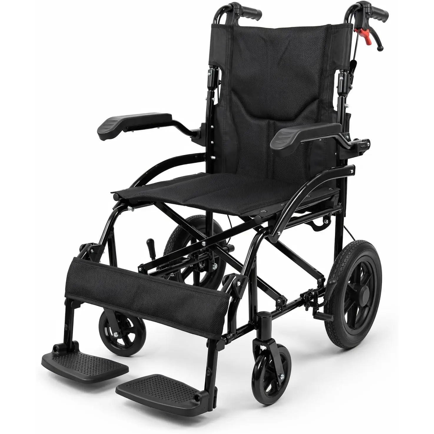 22 lbs Ultra Lightweight Folding Wheelchair for Adults Seniors, Portable Travel Wheel Chair with Dual Handbrakes & Auto‑Lock, Compact Foldable Mobility Chair with Breathable Honeycomb Seat, Black