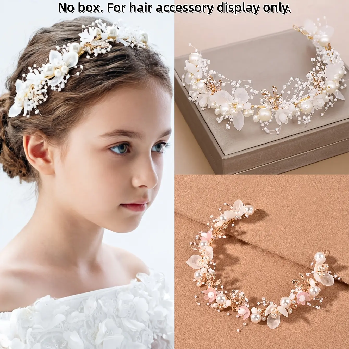 [Bagged/No Box] 1 piece of girls' faux pearl and rhinestone flower crown hair accessory, handmade floral wreath hair accessory, wedding/birthday/performance accessory, forest style