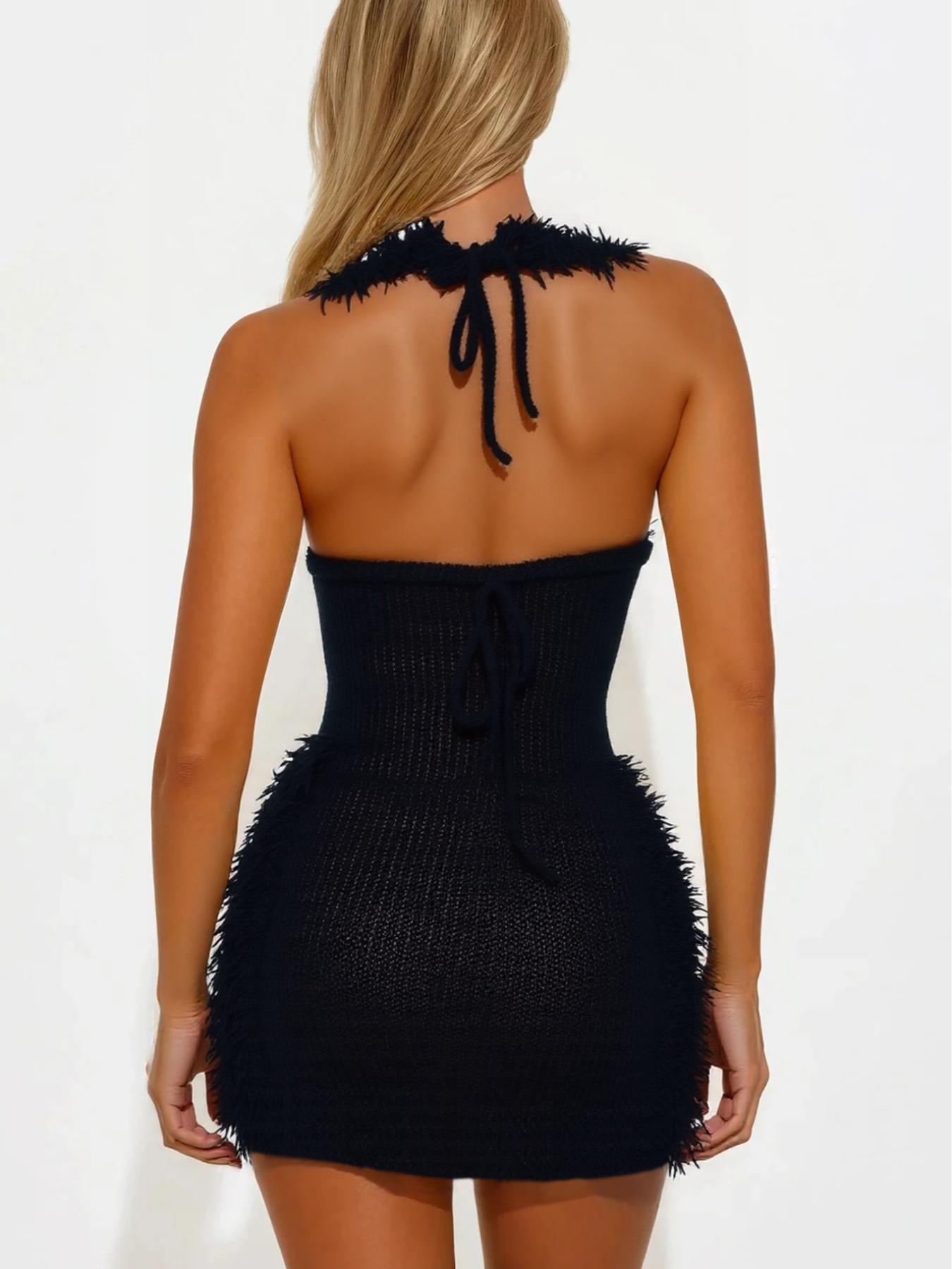 Women's Solid Tie Back Knit Dress, Bodycon Fit Dress, Casual Fashion Sleeveless Short Dress for Daily Outdoor Wear, Women Dress for Spring