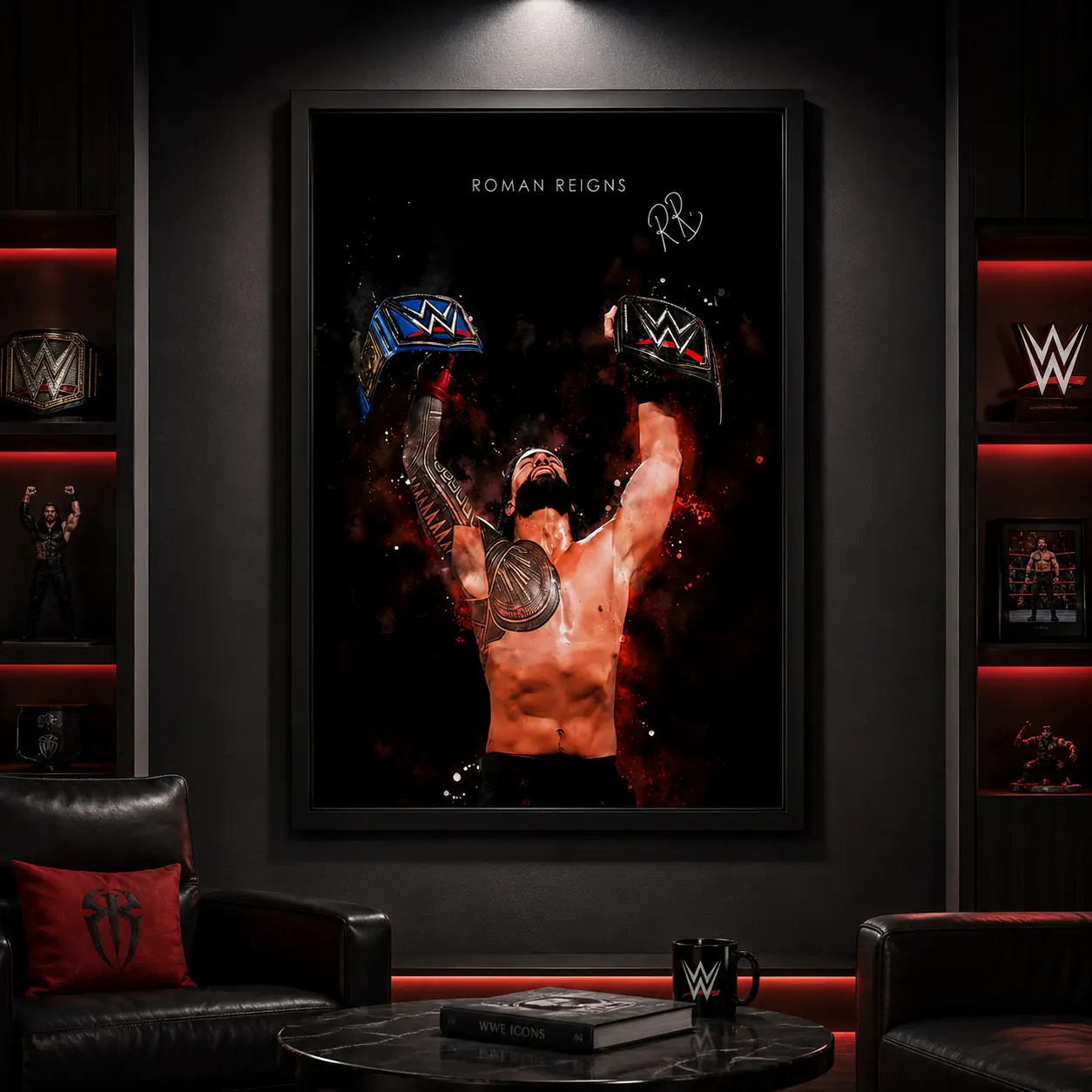 Canvas painting print poster, Canvas Prints, classic realistic style art, Modern cool design, Roman Reigns, a perfect gift for wrestling enthusiasts, bedroom, living room, mural, home decor, Wrestling Wall Art, WWE Poster, Sports Canvas Decor