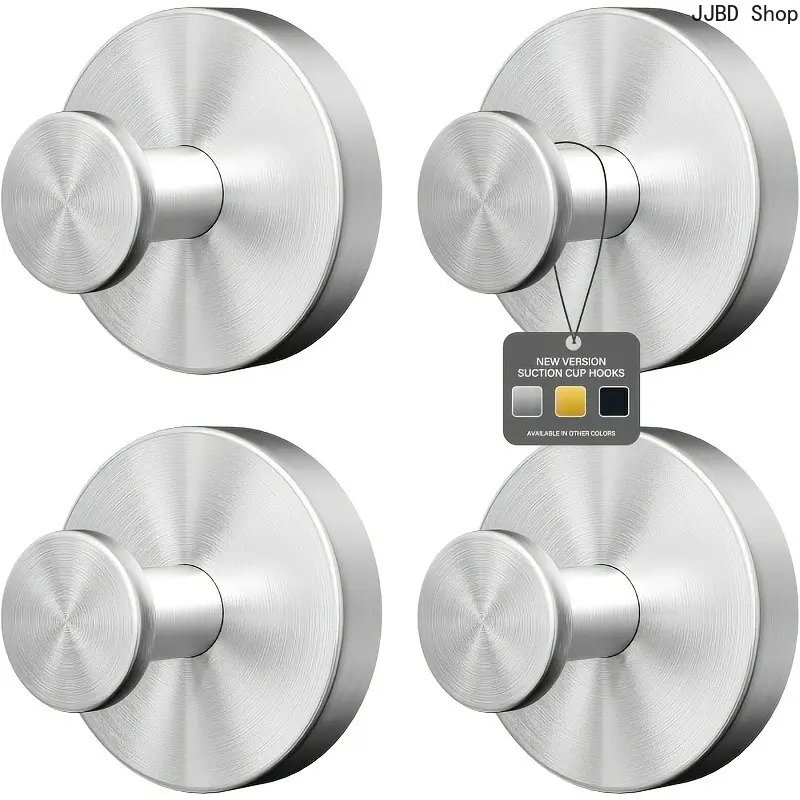 4-Set No-Drill Stainless Steel Suction Cup Hooks, Reusable Wall-Mount Hanging Hooks for Kitchen, Bathroom, Suction Cup Hook
