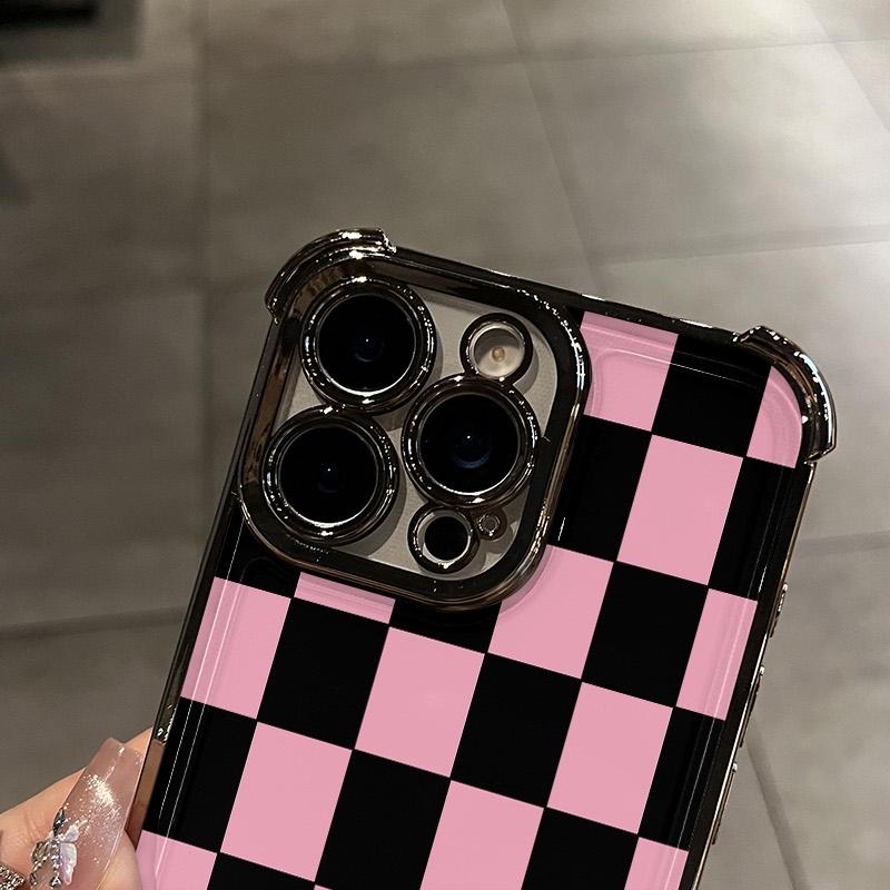 Checker board Pattern Four-corner drop-proof TPU phone case for iPhone 16 15 14 Pro Max 13 12 11 XR XS Plus shockproof full camera protection durable slim silicone case mobile phone case