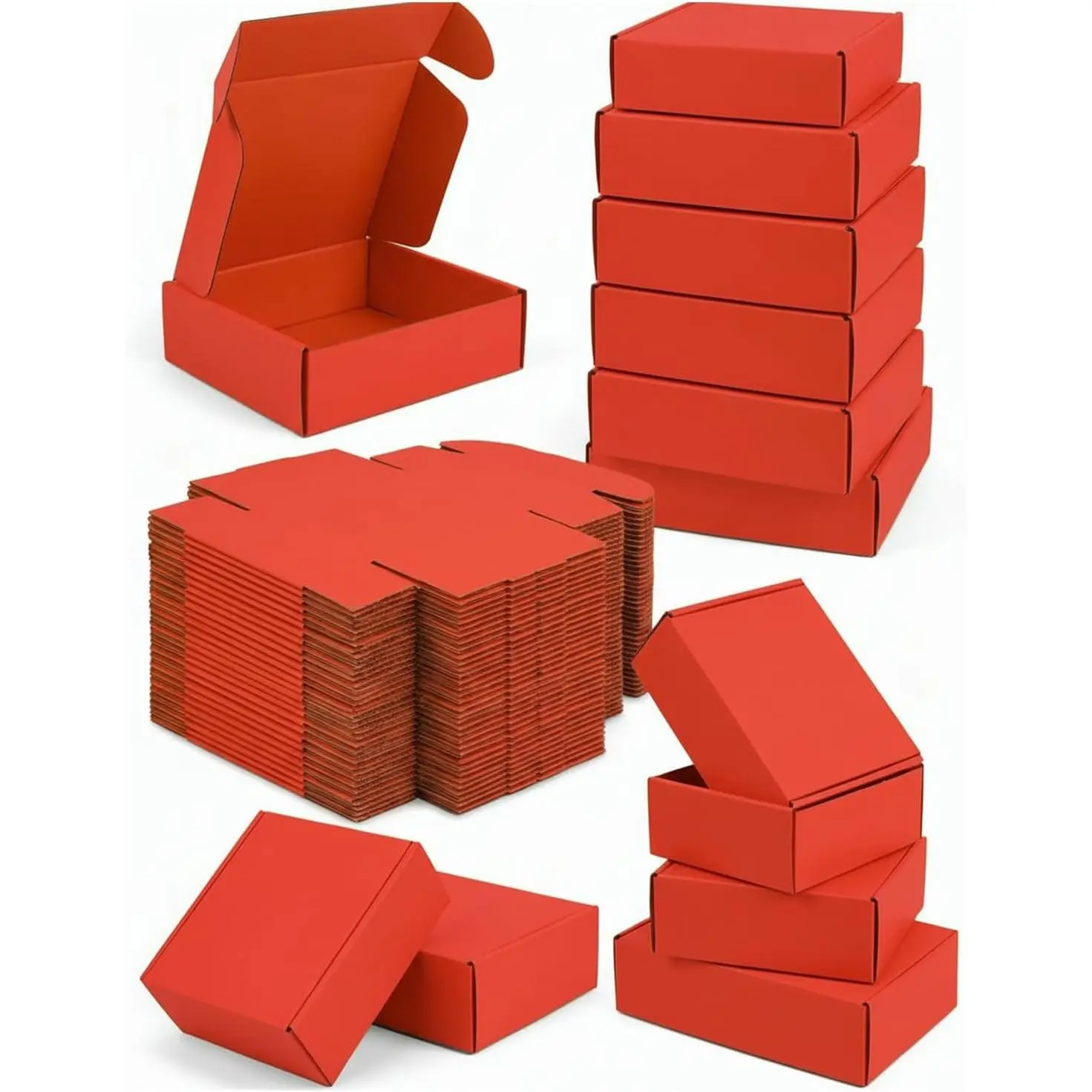 Small Shipping Boxes 50 Pack, Corrugated Mailer Boxes 6 x 4 x 1.6 Inches, Cardboard Box Mailers for Packaging, Mailing,  Packing, Craft Storage, Recyclable Cardboard Shipping Cartons (Red)