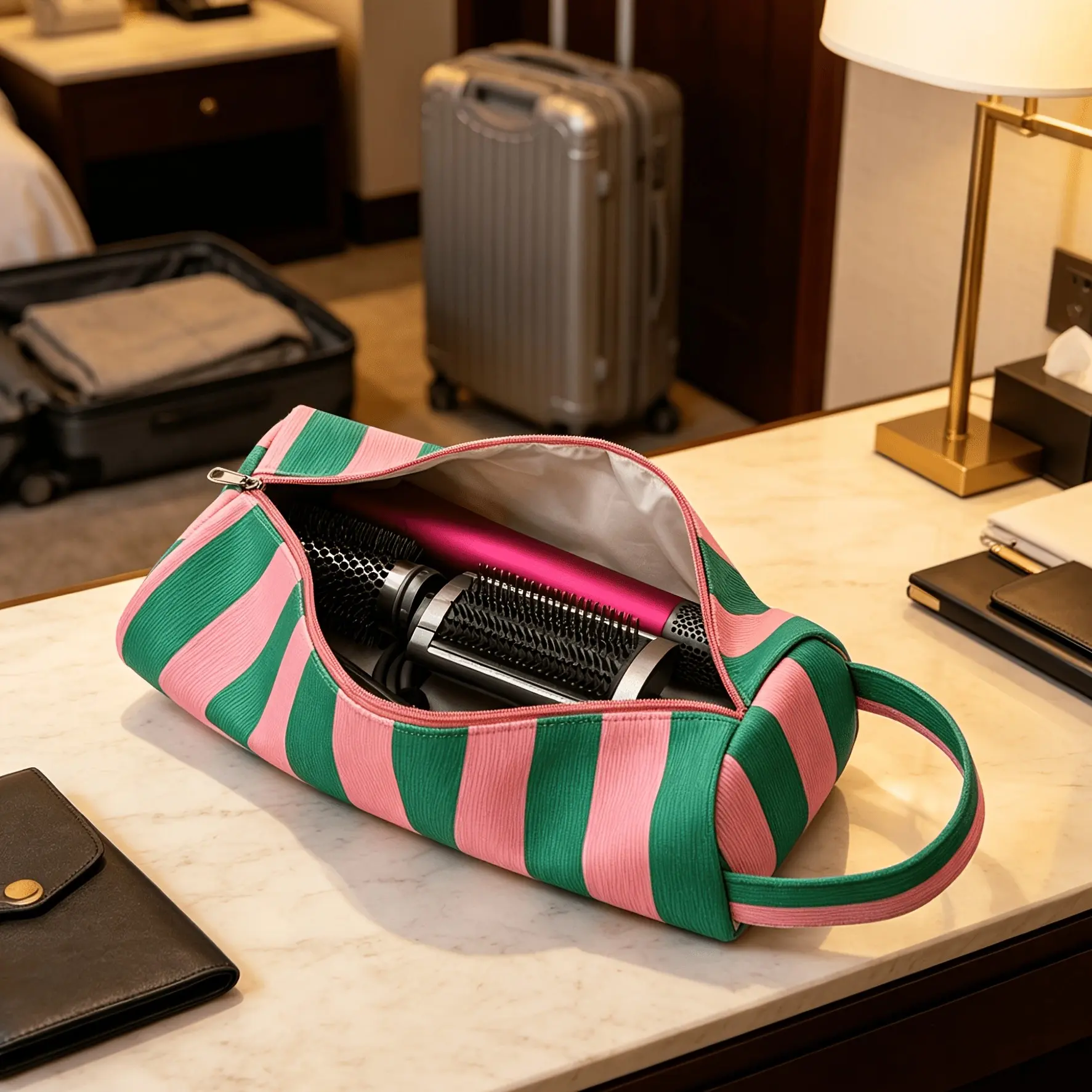 Striped Hair Dryer Storage Bag, Portable Hairdressing Tool Storage Bag, Hotel Travel Travel Luggage Storage Tool, Hair Dryer Curling Iron Storage Bag, Cosmetic Toiletry Storage Bag, Makeup Travel Case, Beauty Storage Pouch