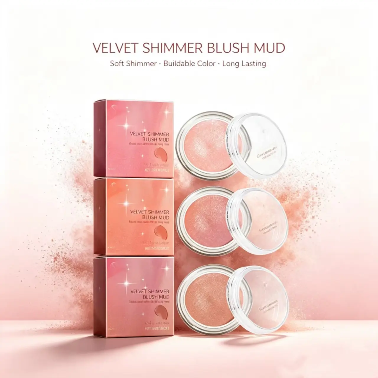 Velvet Shimmer Blush Mud Series, Natural Lightweight Pigmented Blush, Create Ruddy Glowing Cheek Makeup Shimmery Cream Blush