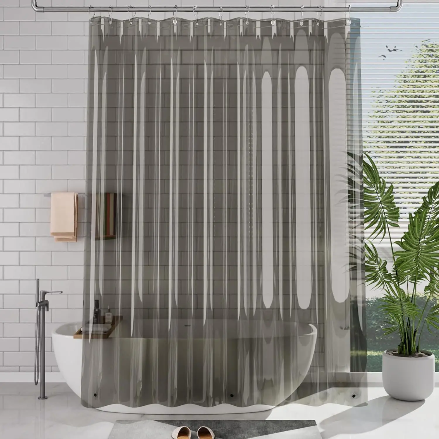 Transparent Shower Curtain Liner, 4g Peva Waterproof Bath Liner, 71x71 Inches, Metal Grommets, Magnetic Weights, Plastic Hooks, Shower Curtain Liner With Magnets