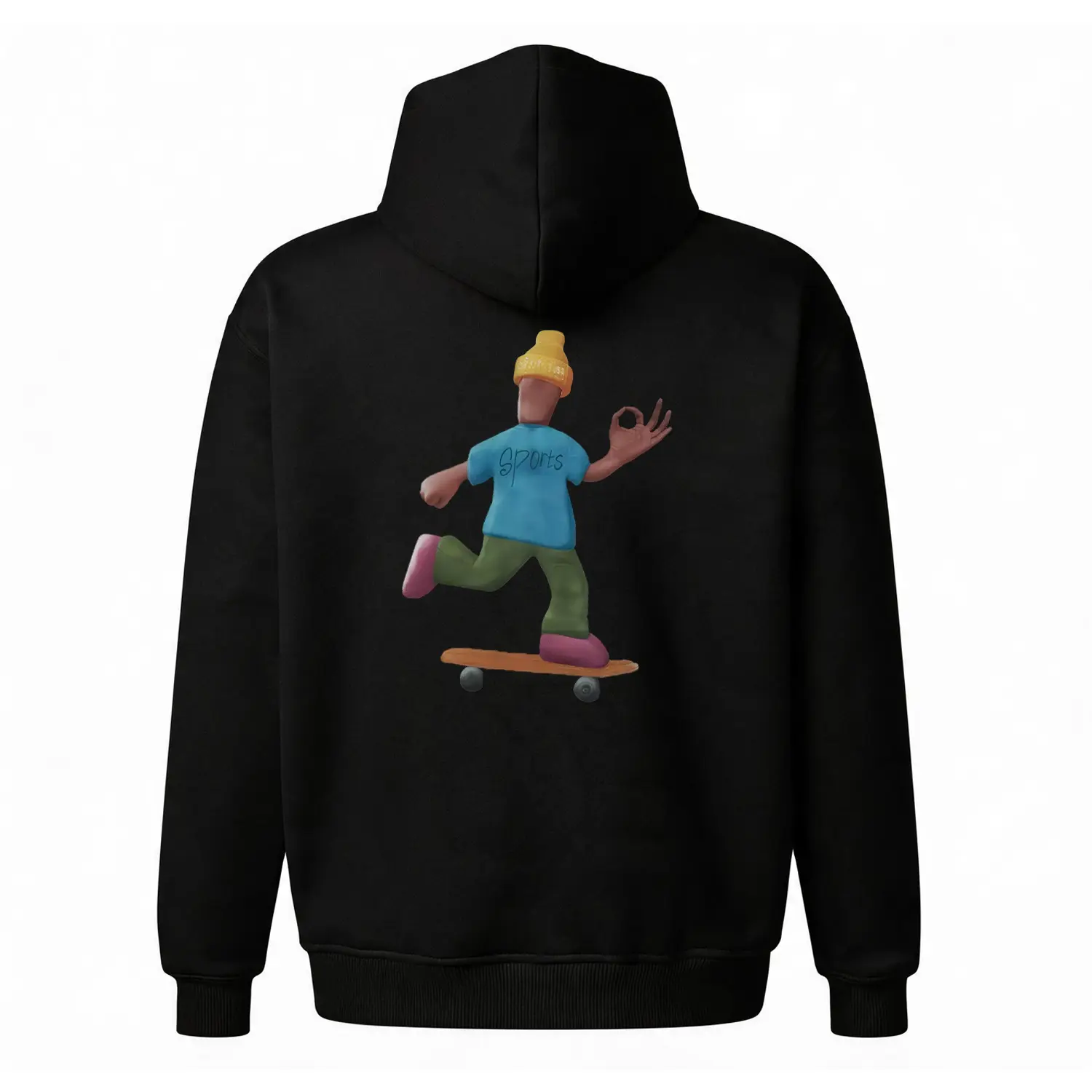 3D Skater "OK" Graphic Hoodie |   Claymation Art Back Print Sweatshirt |   Vintage Y2K Skate Aesthetic Pullover |   Oversized Unisex Fleece Top |   Colorful Streetwear Hoodie for Men & Women