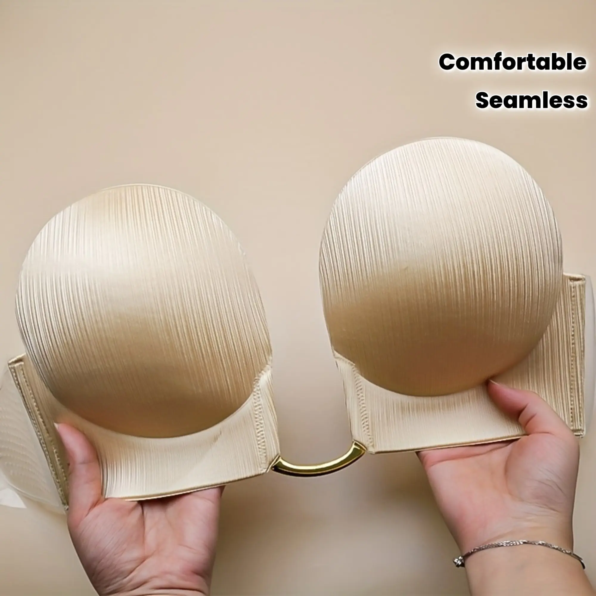 Women's Seamless Smooth Silicone Push-Up Bra, Self-Adhesive Backless Design, Comfortable Support for Low Neck and Dresses, Hand Wash Only, Solid Color