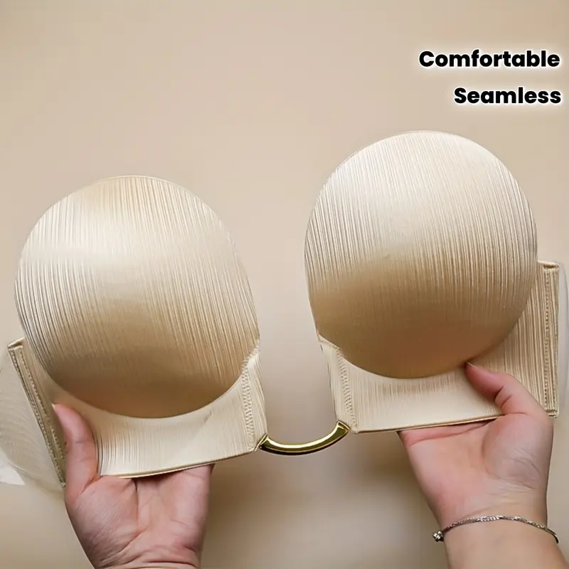 Women's Seamless Silicone Push-Up Bra, Self-Adhesive Backless Design, Comfortable Support for Low Neck and Dresses, Hand Wash Only, Solid Color, Adhesive Invisible Bra