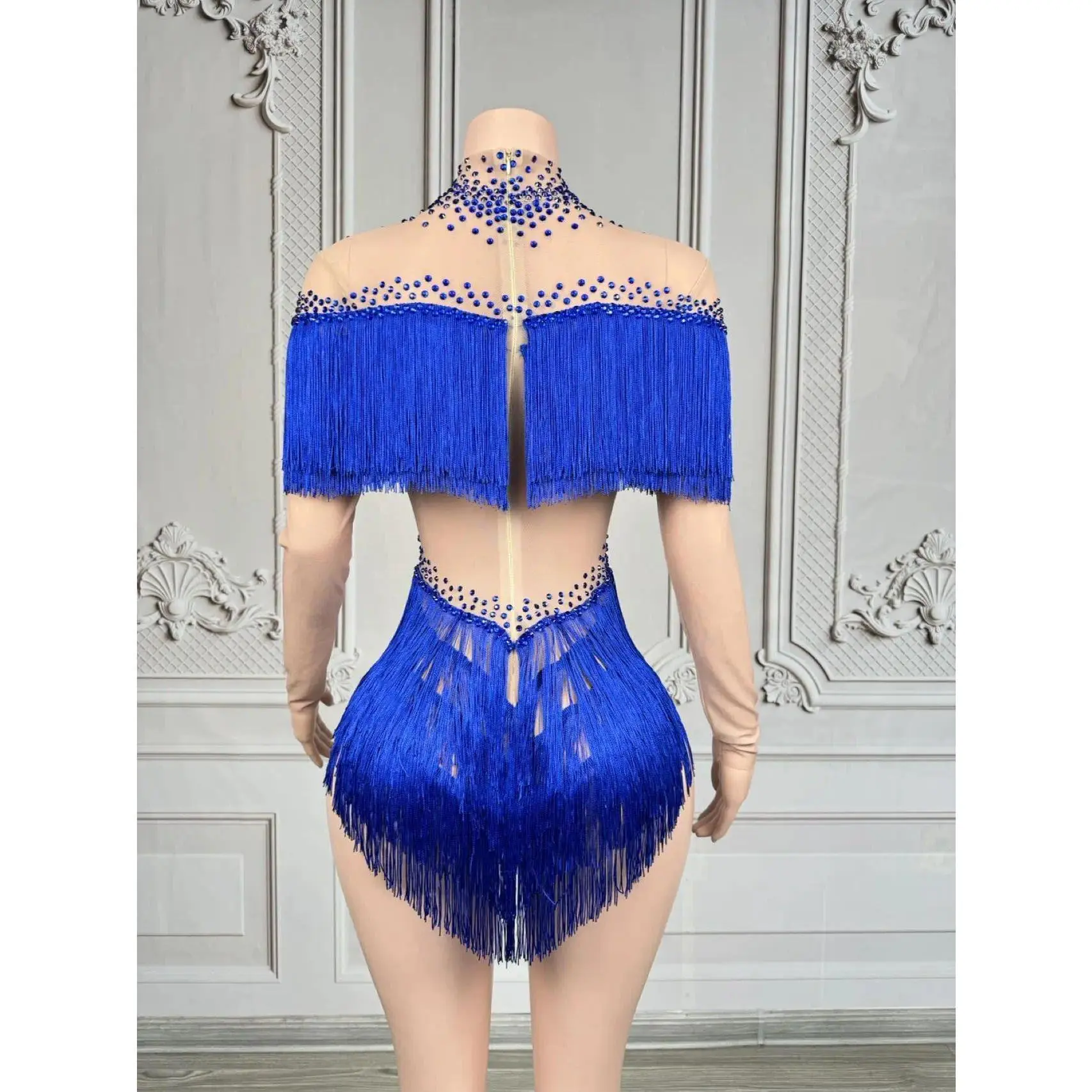 Women Sexy Sparkly Rhinestones Tassels Bodysuit Party Performance Dance Costume Bar Dancer Stage Wear Nightclub Outfit Guobinfen