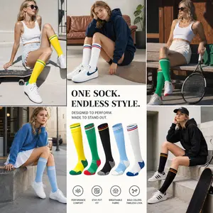 JUPICHUBI Women's Striped Knee-High Compression Socks - Cushioned Athletic Tube Socks for Daily Styling, Workout, and Active Support - Breathable Knit