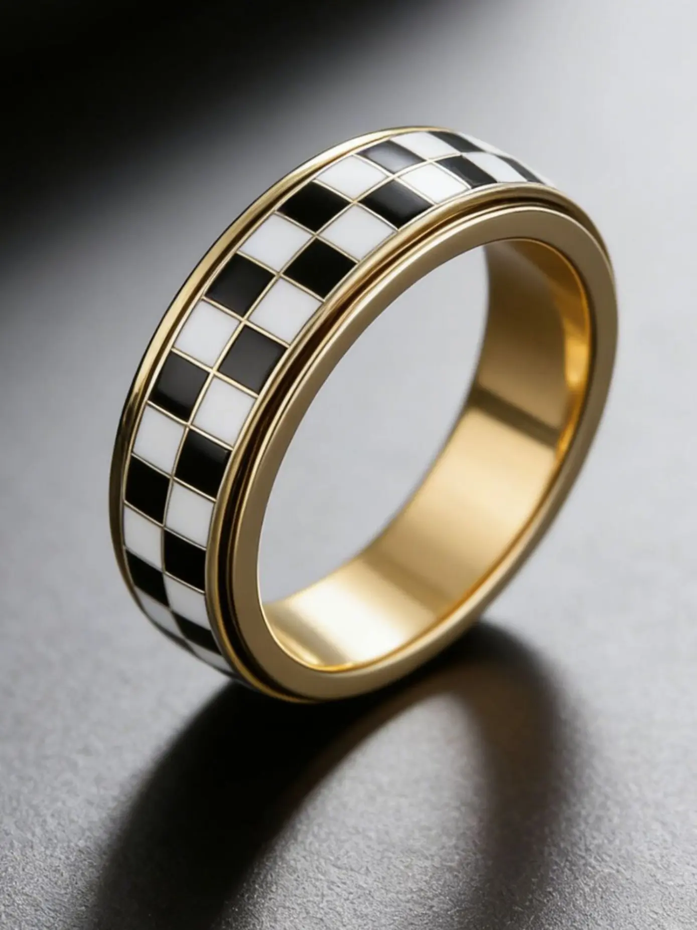 Stainless Steel Checkered Rotating Stress Relief Ring,, Unisex Casual Daily Wear, Size7-11，Simple Chessboard Design Jewelry, Trendy Fashion Accessories, Rotating Feature
