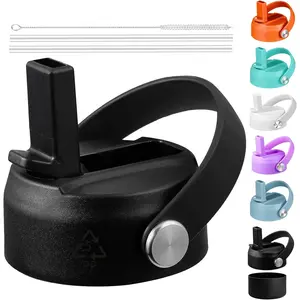 with Straw for Hydroflask Wide Mouth 20 32 40 oz, Flex Straw Lid Fit for   Water Bottles, Flexible Handle  Lid Straws Cap Top Accessories