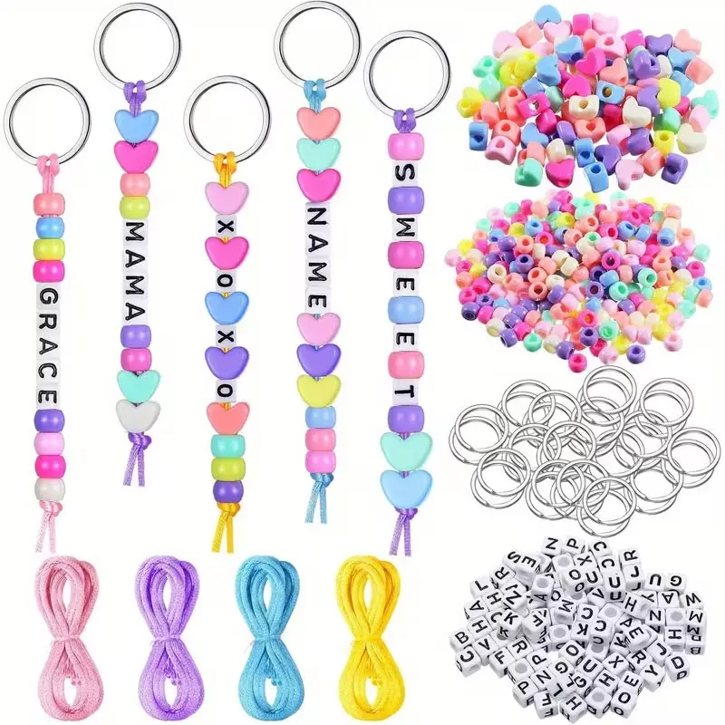 566 Pieces DIY Keychain Making Kit, Adjustable Letter Beads Alphabet Key Rings, Backpack Charm Gift Craft Set, Birthday Party Small Gifts, Creative Handmade Materials, Beading Accessories, Adjustable Bead Design (Colors Random)