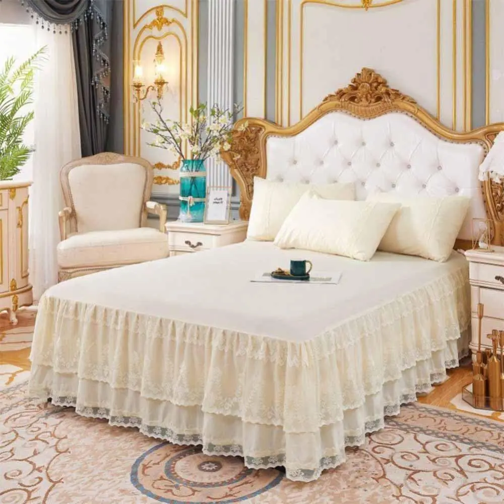 Easy Fit Double Lace Ruffle Wrap Around Bed Skirt for Full Bed, 17in Drop, Anti Wrinkle & Fade Resistant Bedskirt