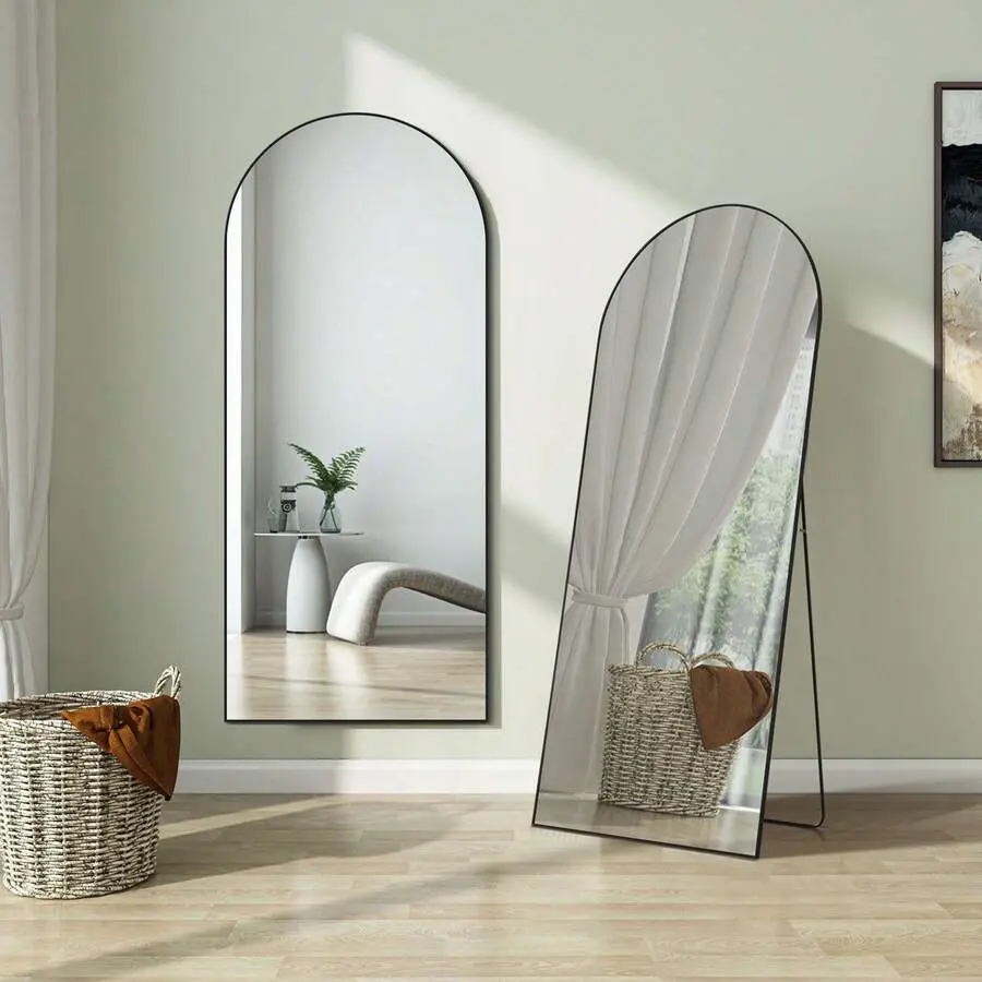 Arched Full Length Mirror, Standing Or Leaning Full Body Mirror With Shatter-Proorf Nano Glass And Aluminum Alloy Thin Frame, Suitable For Living Room Cloakroom Bedroom
