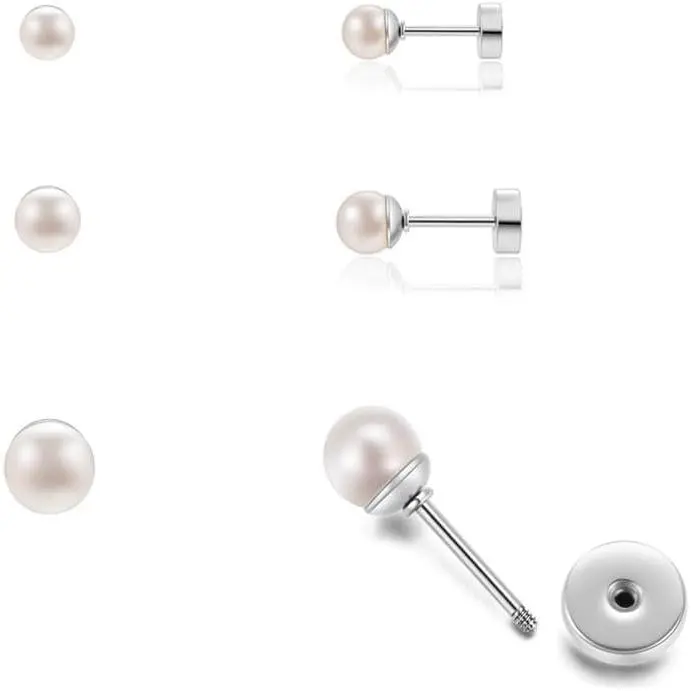 3Pairs Flatback  Stud Earrings Set for Multiple |Dainty 4mm 5mm 6mm  Earrings for Helix Tragus Cartilage  for Women
