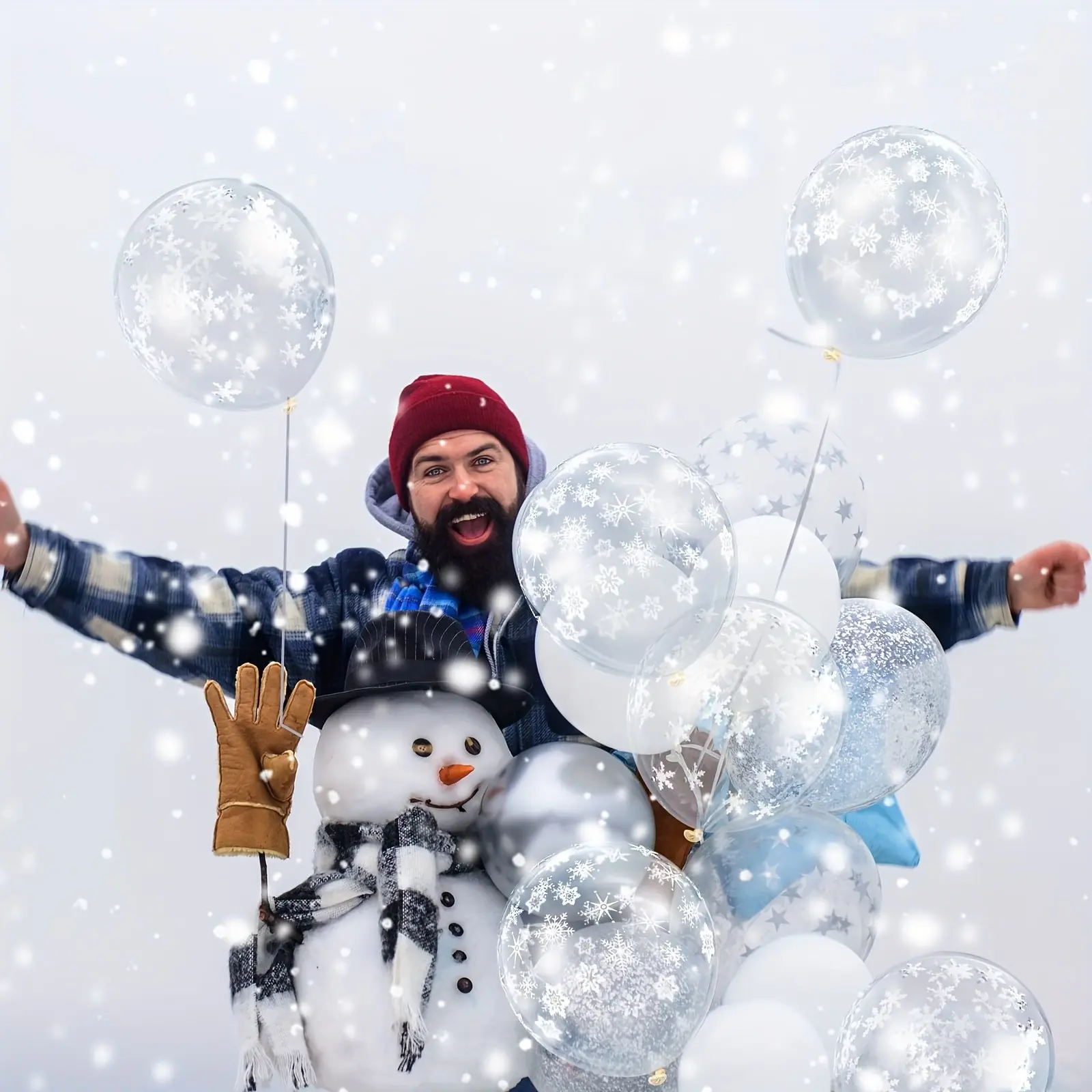 25 packs, transparent snowflake balloons, 12-inch winter transparent snowflake balloons, suitable for fairyland decoration, Christmas decoration, ice and snow themed birthday parties, summer ice and water refreshing parties