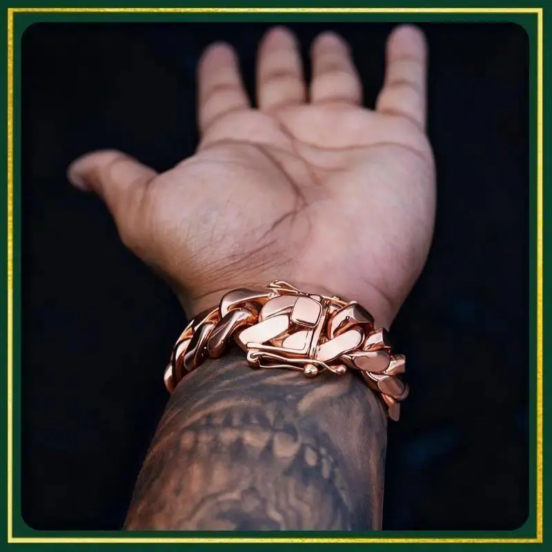 18K Rose Gold Vacuum Plated Copper with Dragon Clasp Bracelet Miami Italy Mexico & Micro Inspired for Women & Men Luxury Jewelry,Daily Wear,Casual Fashion,Gift Idea,,Classic,Hip Hop,Simple,