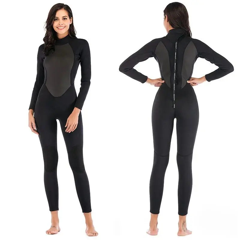 Womens 3mm Neoprene Long Sleeves Wetsuit One-piece Diving Suit Back Zip for Scuba Diving Snorkeling Surfing Swim Spearfishing