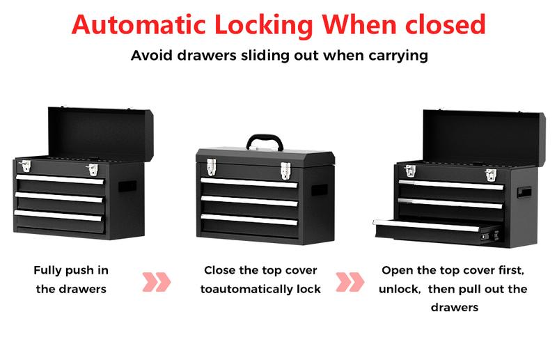 3 Drawer   Box, Portable   Box  EVC Liners and Latches Closure, Heavy Duty Steel  Chest  Ball Bearing Opening and Powder Coated Finish, Black Lockable Weed Eater Rack for Trailers Carpenter Tool Belt with Suspenders wrench metal garden pack out rolling
