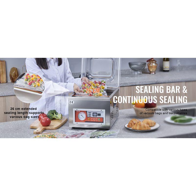 VEVOR Chamber Vacuum Sealer, 260W Sealing Power, Vacuum Packing Machine for Wet Foods, Meats, Marinades and More, Compact Size with 10.2 in Sealing Length, Applied in Home Kitchen and Commercial Use