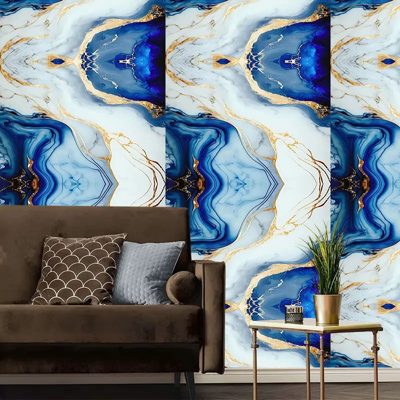 Fashion Blue Gold Swirl Marble Peel And Stick Wallpaper,Resistant Easy To Clean Self Adhesive Removable No Residue Reusable Durable Home Decoration Suitable For Bedroom Living Room Cabinet All Indoor Decor Surfaces