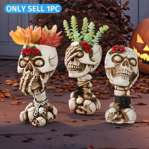 Halloween Gothic Skull Planter, Resin Material, Indoor Desktop Decoration, Suitable for Succulents, Small Plants, Cacti, Party Garden Setup