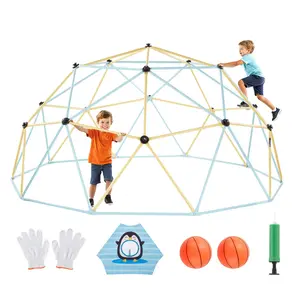 VEVOR Climbing Dome, 10FT Geometric Dome Climber, 1000LBS Loading Jungle Gym Playground with 2 Basketballs & Octopus Net, Easy-Assembly Outdoor Backyard Climbing Equipment for Kids 3 to 10 Years Old
