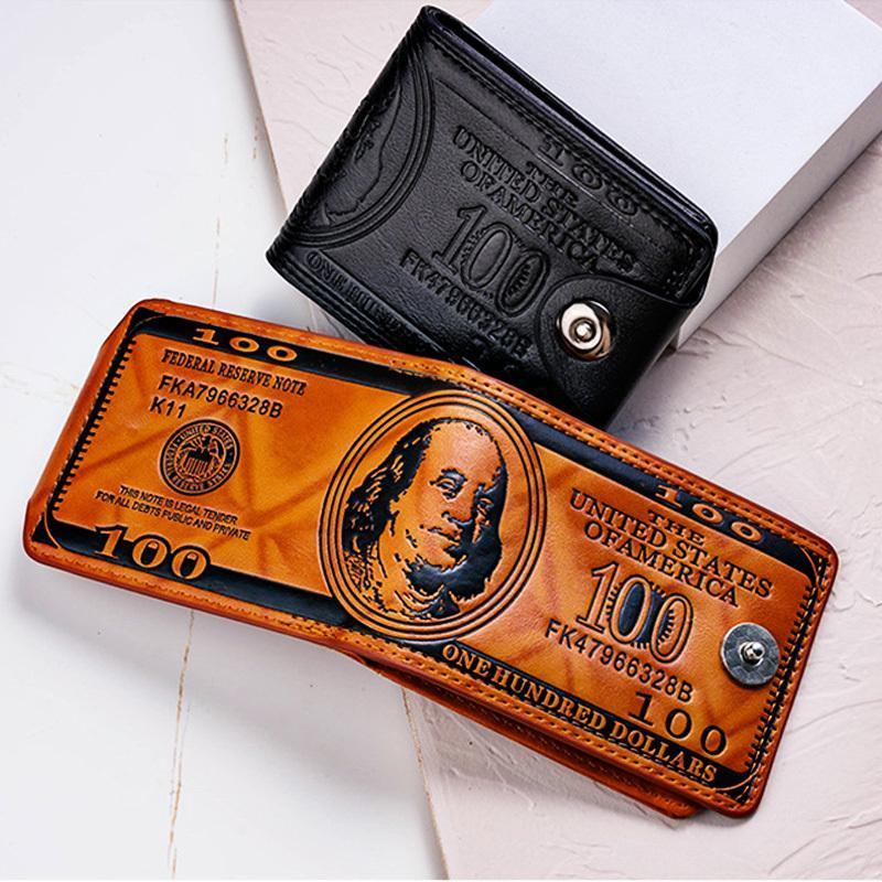 Retro Banknote Design Wallet, Unisex Slim Snap-Closure Coin Purse with Multiple Card Slots, Black & Brown Durable for Everyday Use