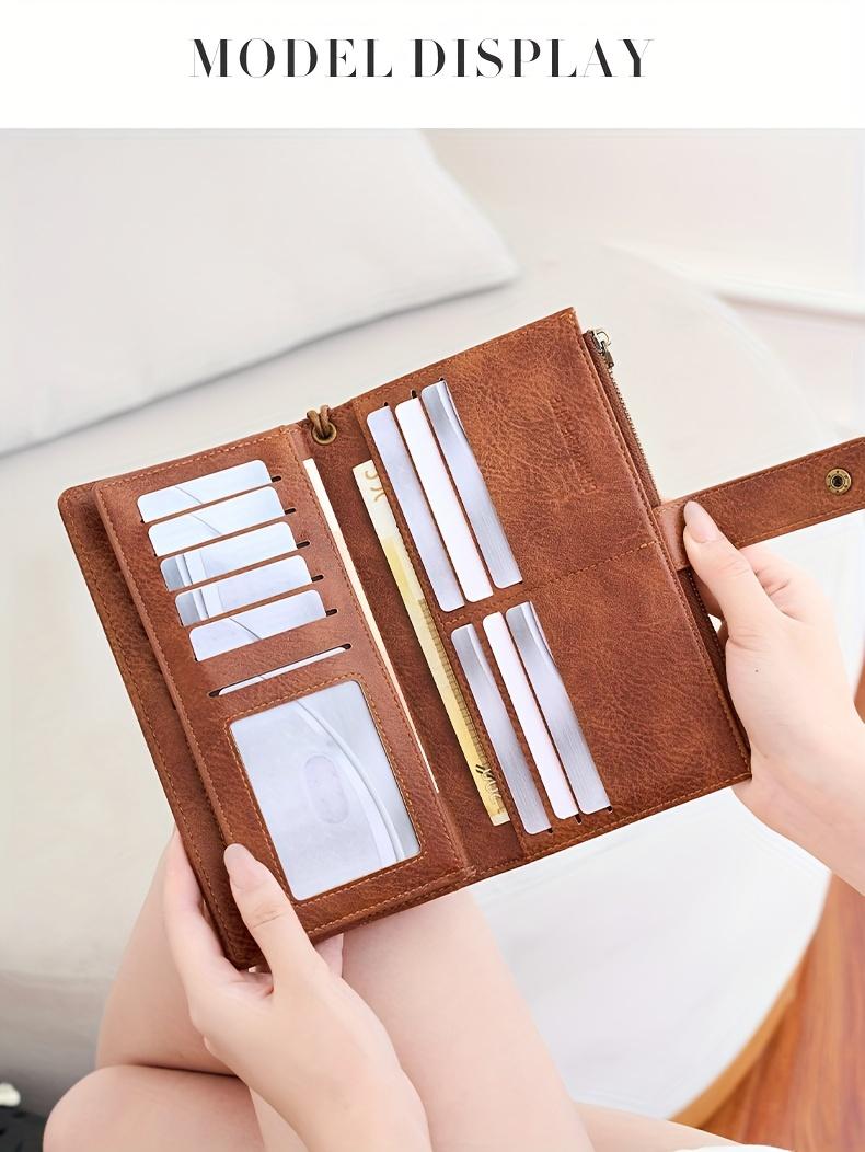 Retro Wallet - Polyester Lining, Long Wallet with Double Zipper Compartments, Multiple Card Slots, Zipper Closure and Coin Pocket, Minimalist Three-Fold Design for Everyday Use