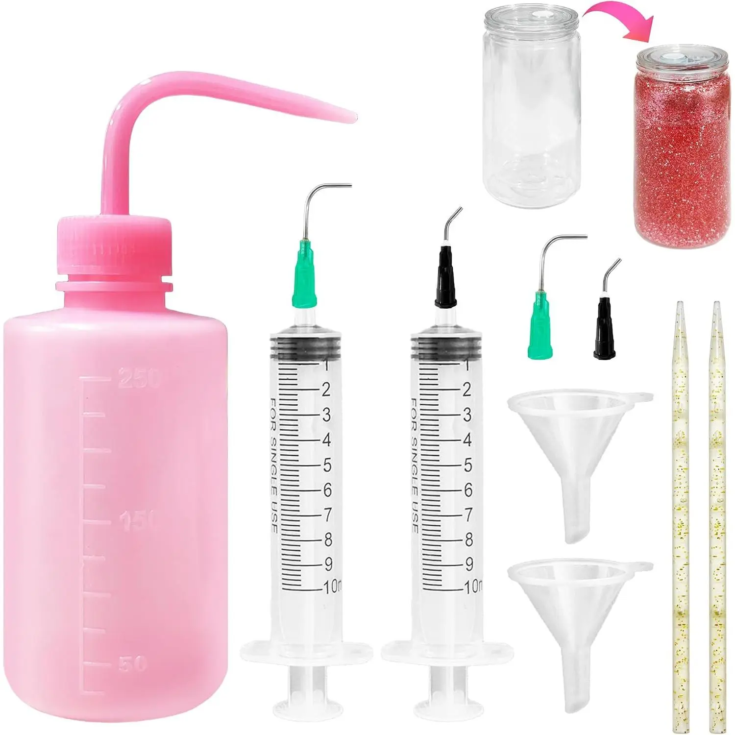 11-Count Snow Globe Tumbler Accessories Set - 14-Tools DIY Glitter Bottle Kit for Double Wall Plastic Cans, Beginner-Friendly Crafting Supplies for Crafters, Mess-Free