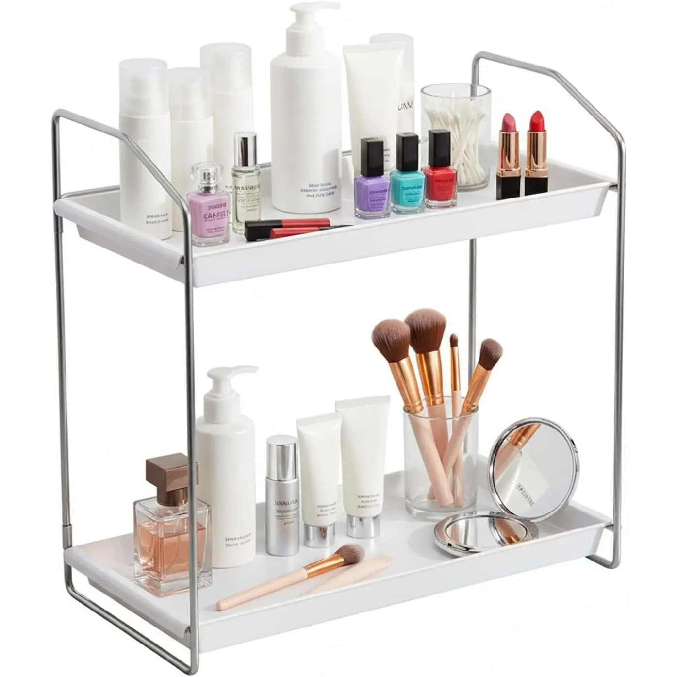 2-Tier Modern Bathroom Counter Organizer, Sink Storage, Tool-Less Installation, Makeup Tray for Skincare & Perfume