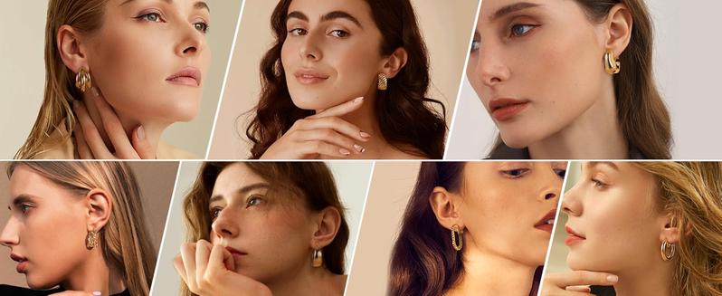 THUNARAZ 9 Pairs Retro 14K Gold Plated Ear Clips for Women Chunky Hoop Earrings Trendy Clip on Earrings Non-Pierced Elegant Clip on Earrings Jewelry Set for Christmas Gift