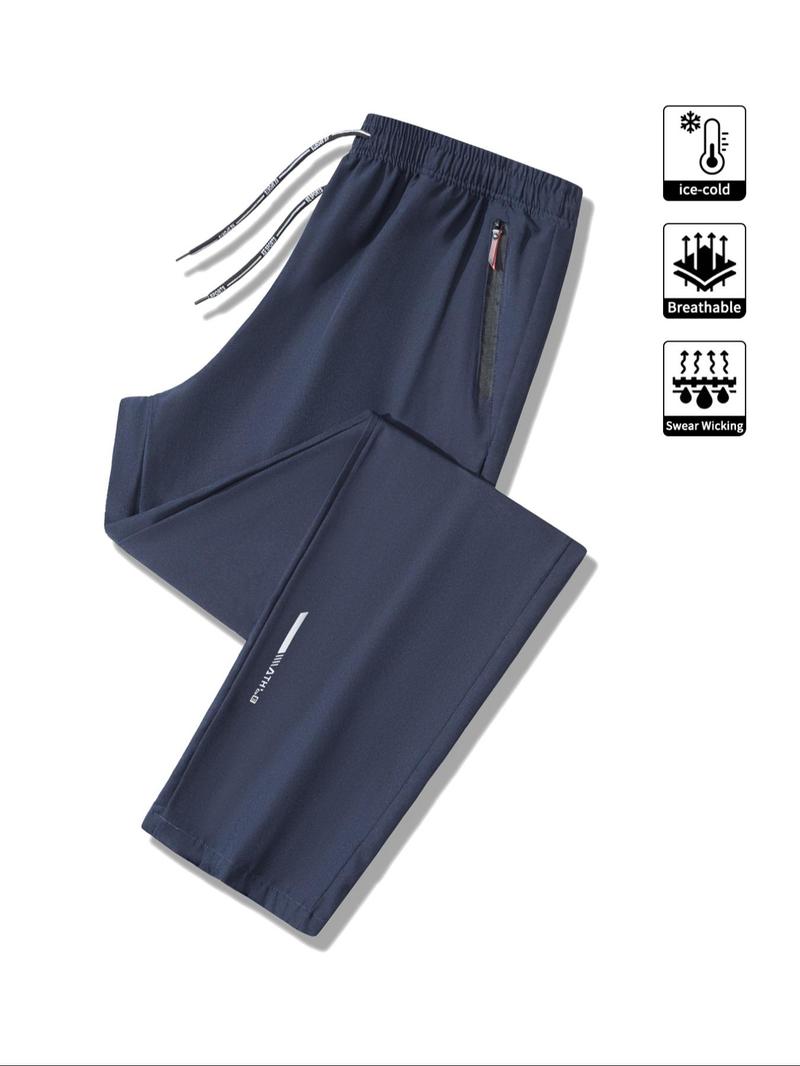 Men's Sporty Thin version Fitted Long Pants Set, Zipper Pockets & Elastic Waistband Design, Breathable Sweat-Wicking Fabric for Outdoor Sports & Fitness