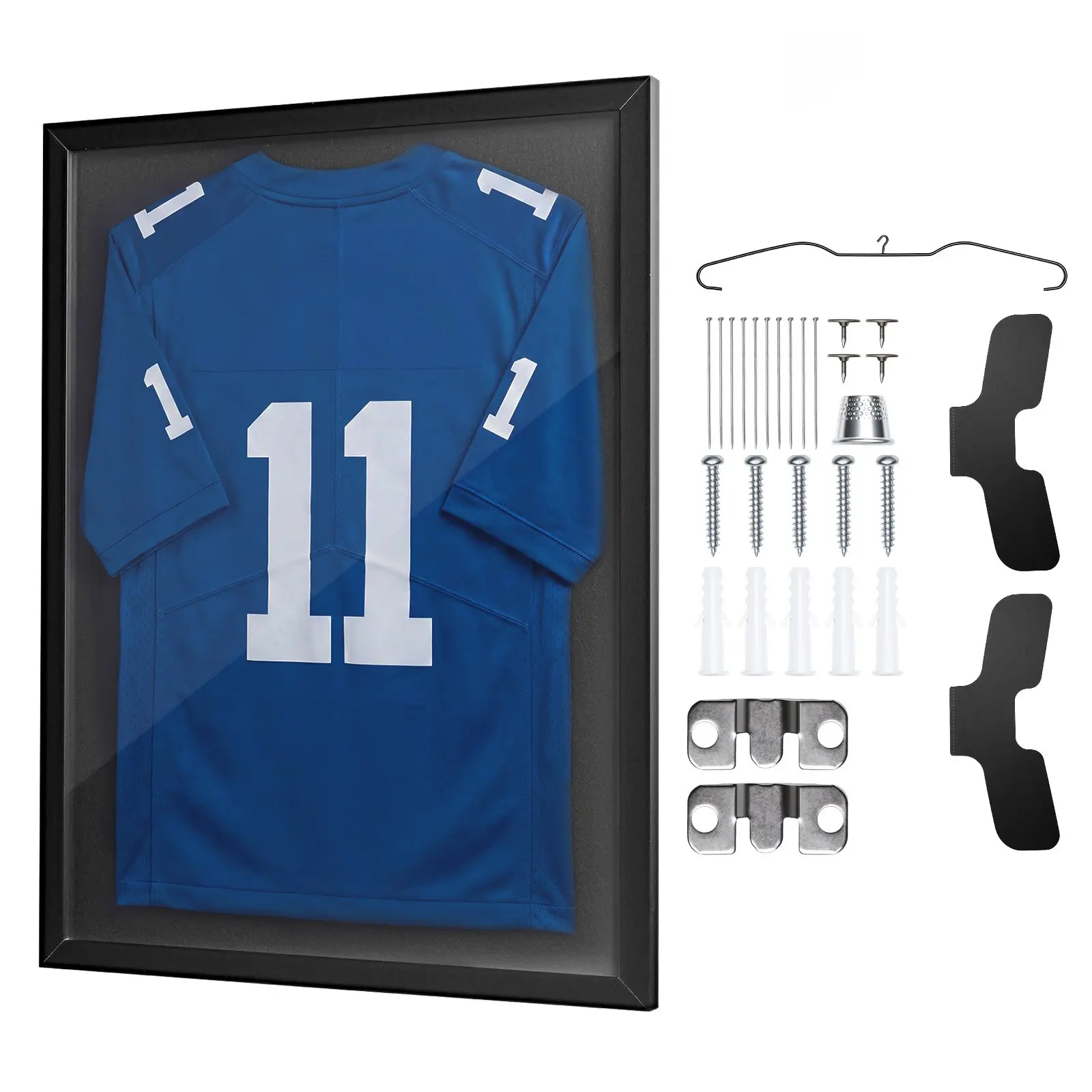 VEVOR Jersey Frame Display Case, 31.5x 23.6x 1 in, Wooden Sport Jersey Shadow Box with 98 UV Protection PC Panel and Hanger, for Baseball Basketball Football Hockey Shirt Sport and Uniform, Black