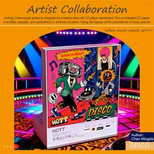 HOTT Artist Collaboration CD Player with Wireless/ Rechargeable/ Speakers/ RGB Light/ USB Flash Disk Port/ Remote Control/ Music Record, Retro Desktop Vertical Music Player Ornament Collection