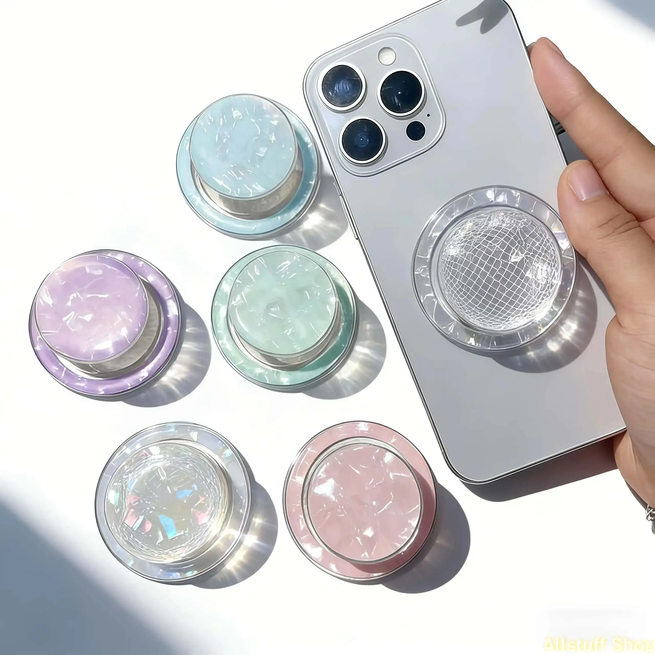 Aesthetic Seashell Phone Grip, Collapsible Stand, Cute Reusable DIY MagSafe Bag & Phone Accessories, Cellphone, Mobile Phone Stand
