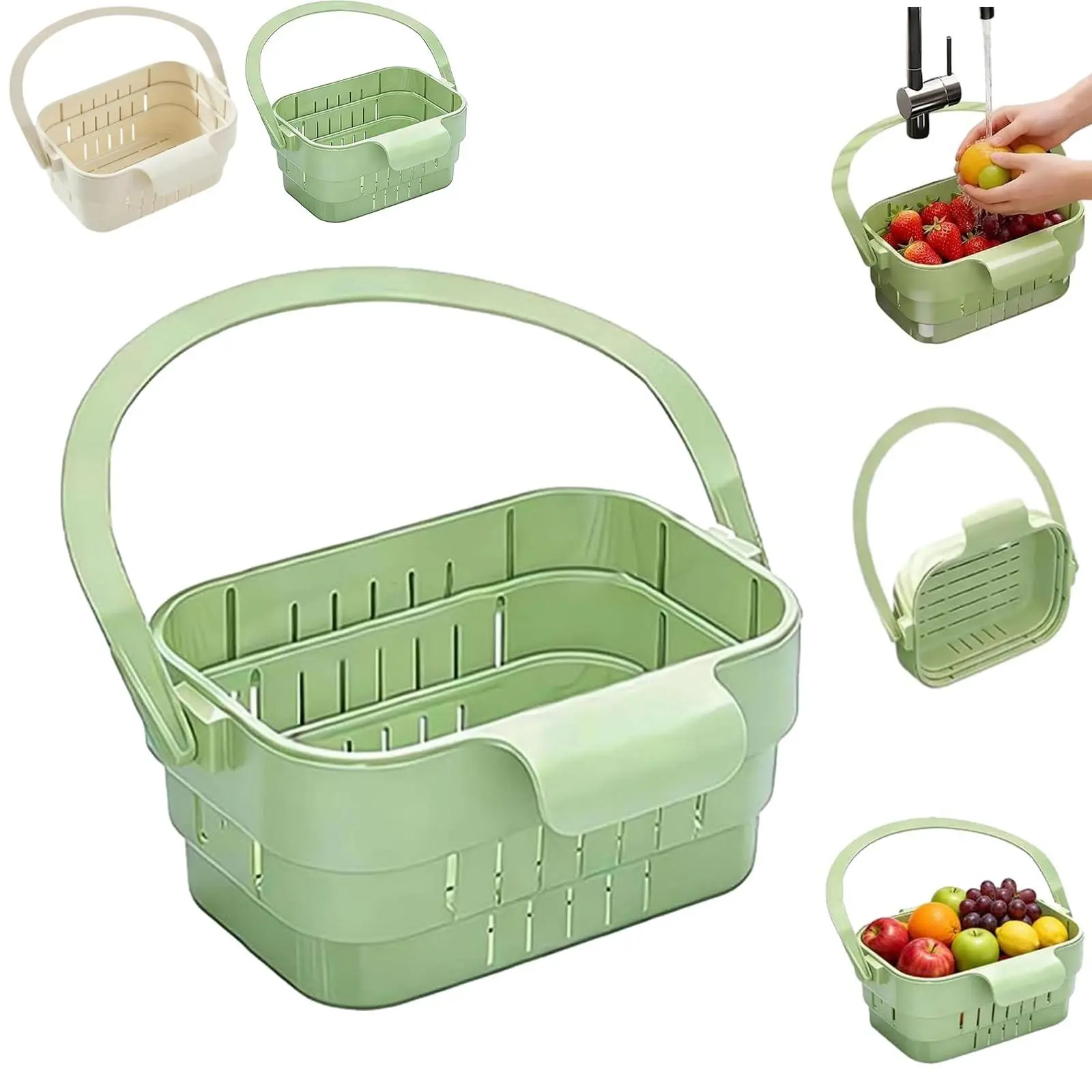 Foldable Hanging Sink Strainer Basket, Kitchen Sink Drain Colander with Food Catcher, Space Saving Anti-Clog Filter for Fruit Vegetable Washing