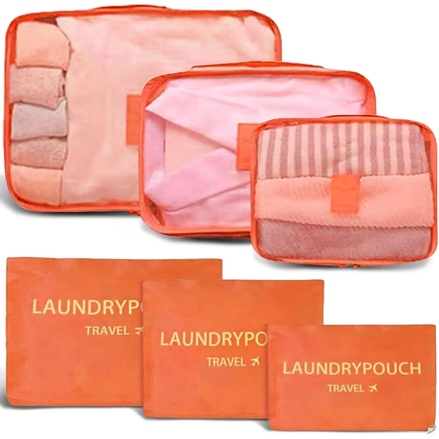 6 Set Packing Cubes for Travel Luggage Organizer Bags  washable Suitcase Packing Cubes Set Travel Accessories Essentials (Orange)