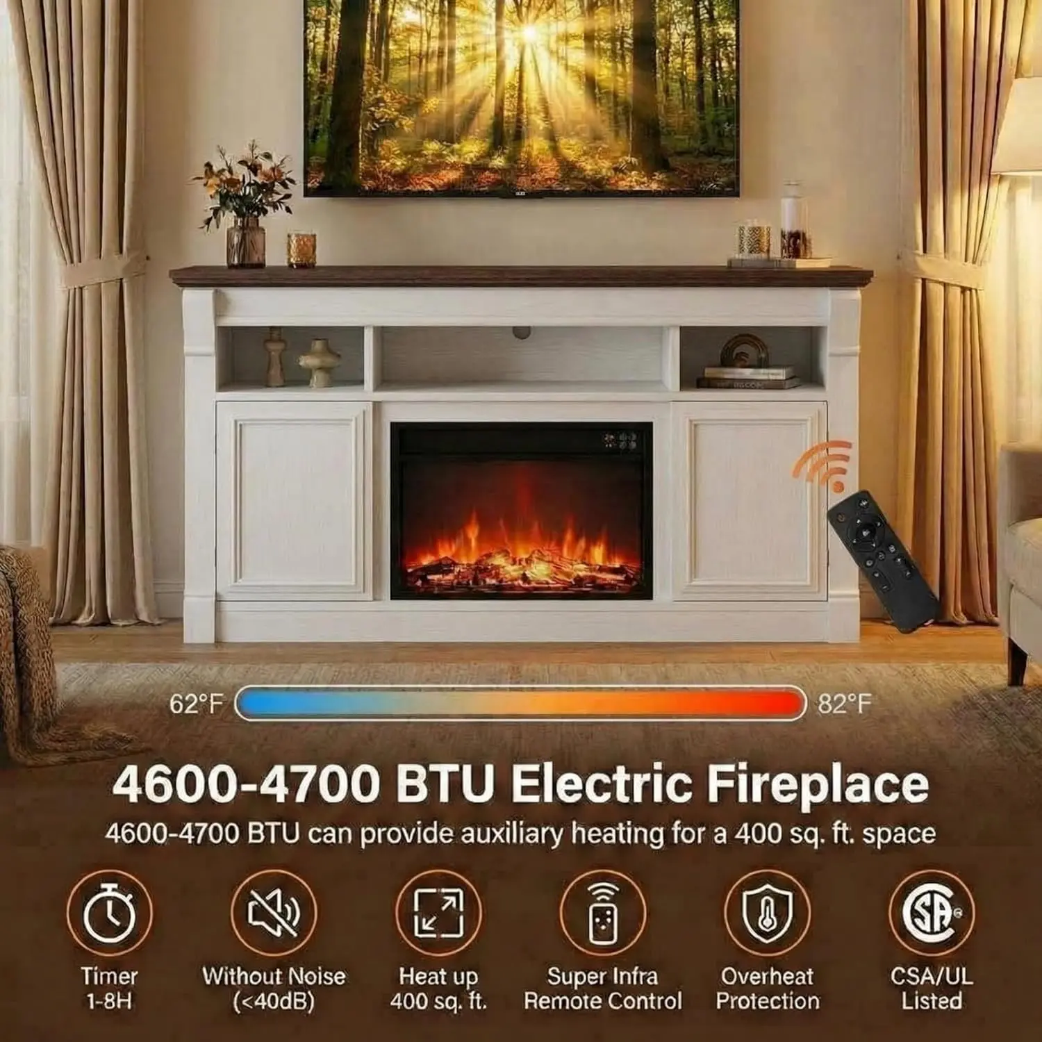 Garvee 36-Inch Farmhouse Electric Fireplace Insert - electric fireplace,Furniture for Living Room Decor, Adjustable Flame, Remote Control, Fits TVs Up to 67 Inches (Only Fireplace Included, No Matching Table)