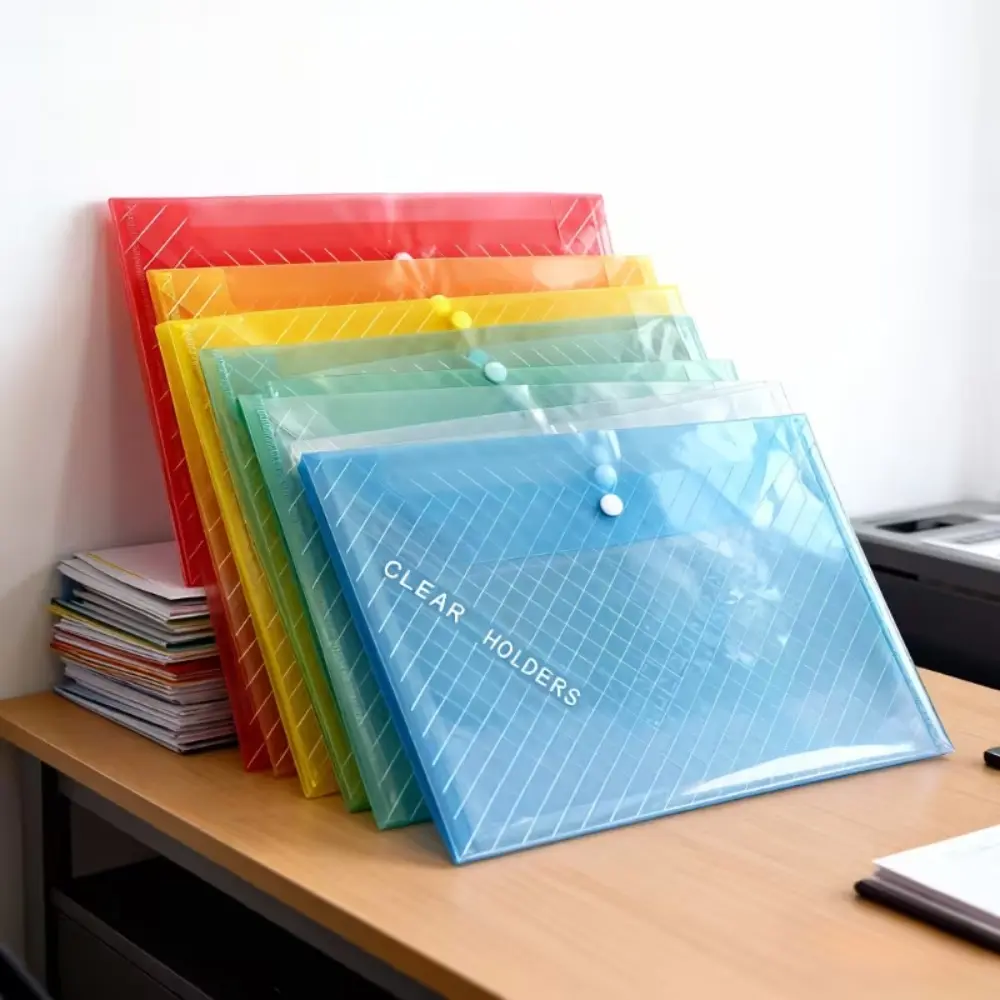 10 Transparent Colored A4 File Bags - Buttoned Folders and File Bags, Suitable for Fashionable Storage and Organization Tools in Offices, Schools, and Homes, Durable and Long-lasting