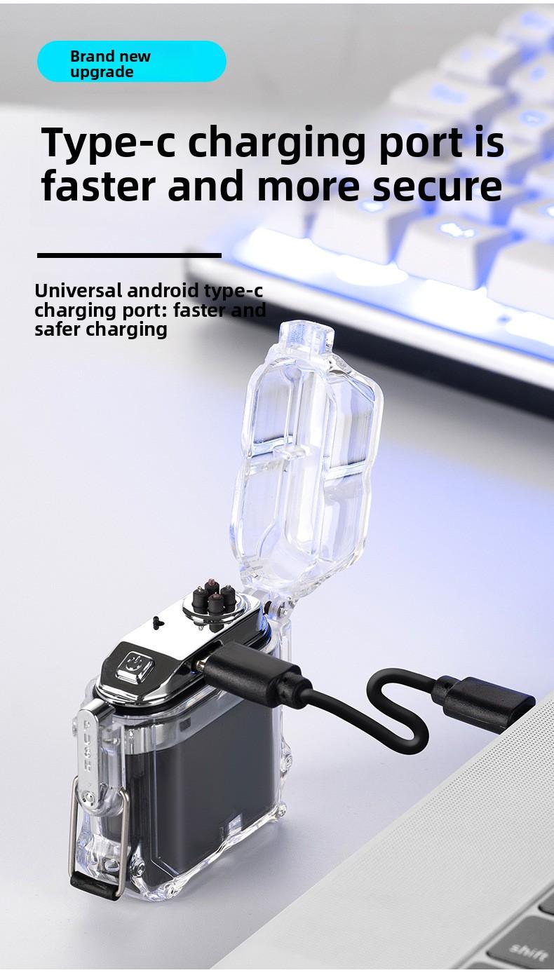 Transparent shell waterproof electronic pulse lighter, outdoor windproof lighter, waterproof dual arc lighter