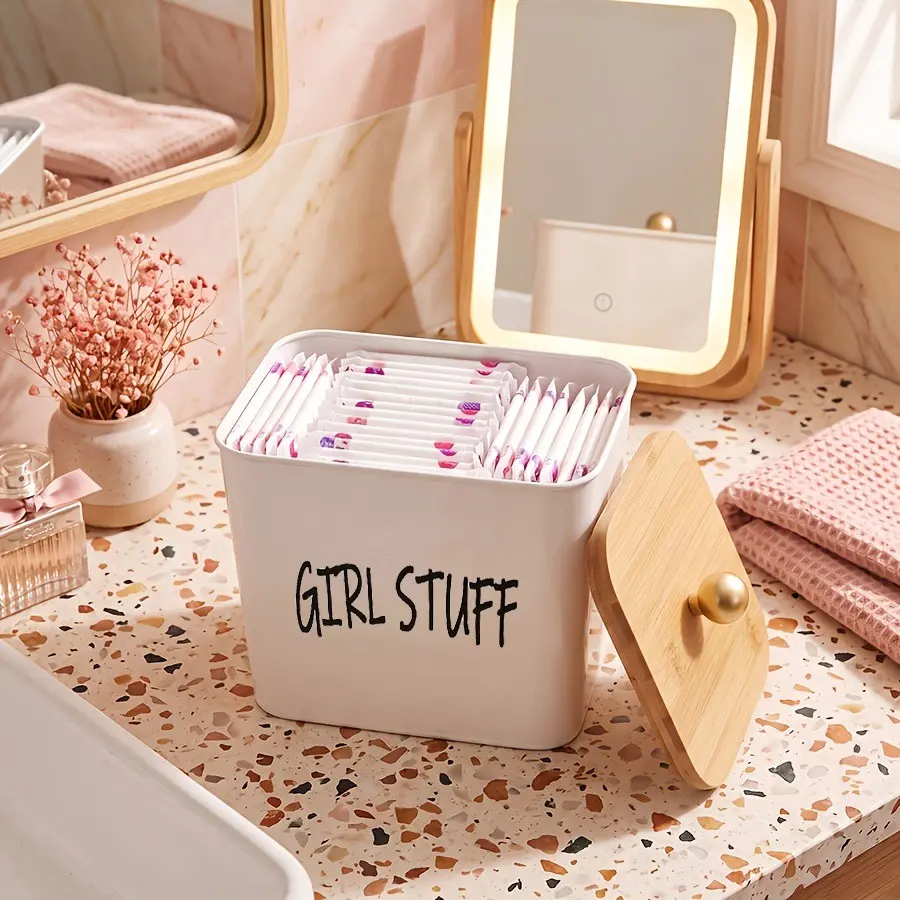 Bathroom Tampon Holder, Feminine Product Storage Box Organizer, Durable Plastic Organizers, Pad Organizer Case with Lid, Tampon Storage Lady Stuff Box for Bathroom Accessories