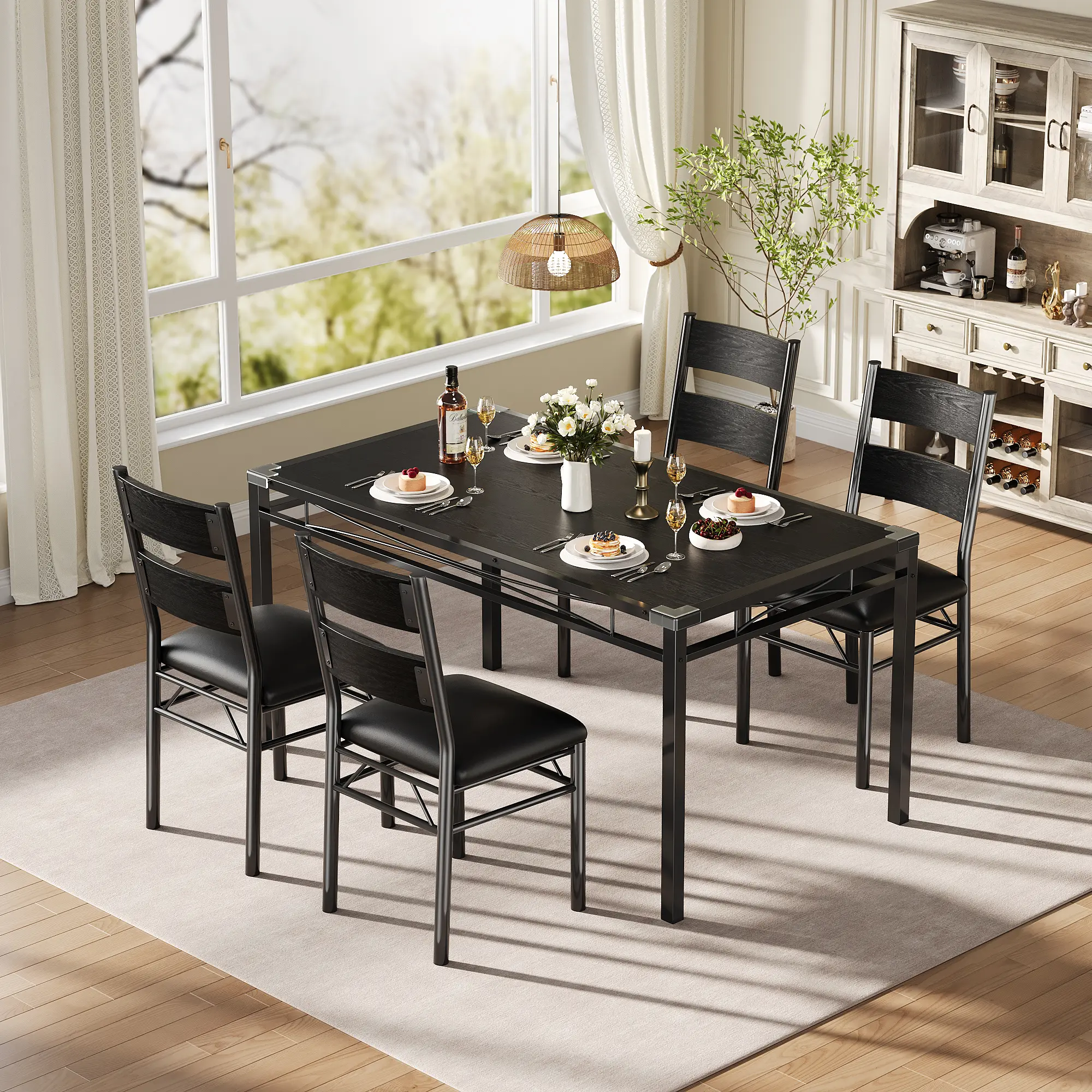 Dining Table Set for 2/4, Kitchen Table with 2/4 Upholstered Chairs, Wood 3/5-Piece Kitchen Dining Room Set with Corner Protector for Small Space, Apartment