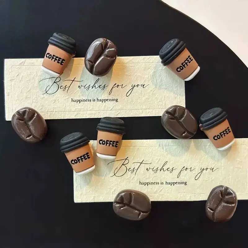 10pcs Realistic Coffee Cup & Bean Magnets, Espresso Bar Decor, 3D Resin Miniature Food, Gift for Coffee Lover, Aesthetic Kitchen Accessory，Not Suitable for Stainless Steel Refrigerators.