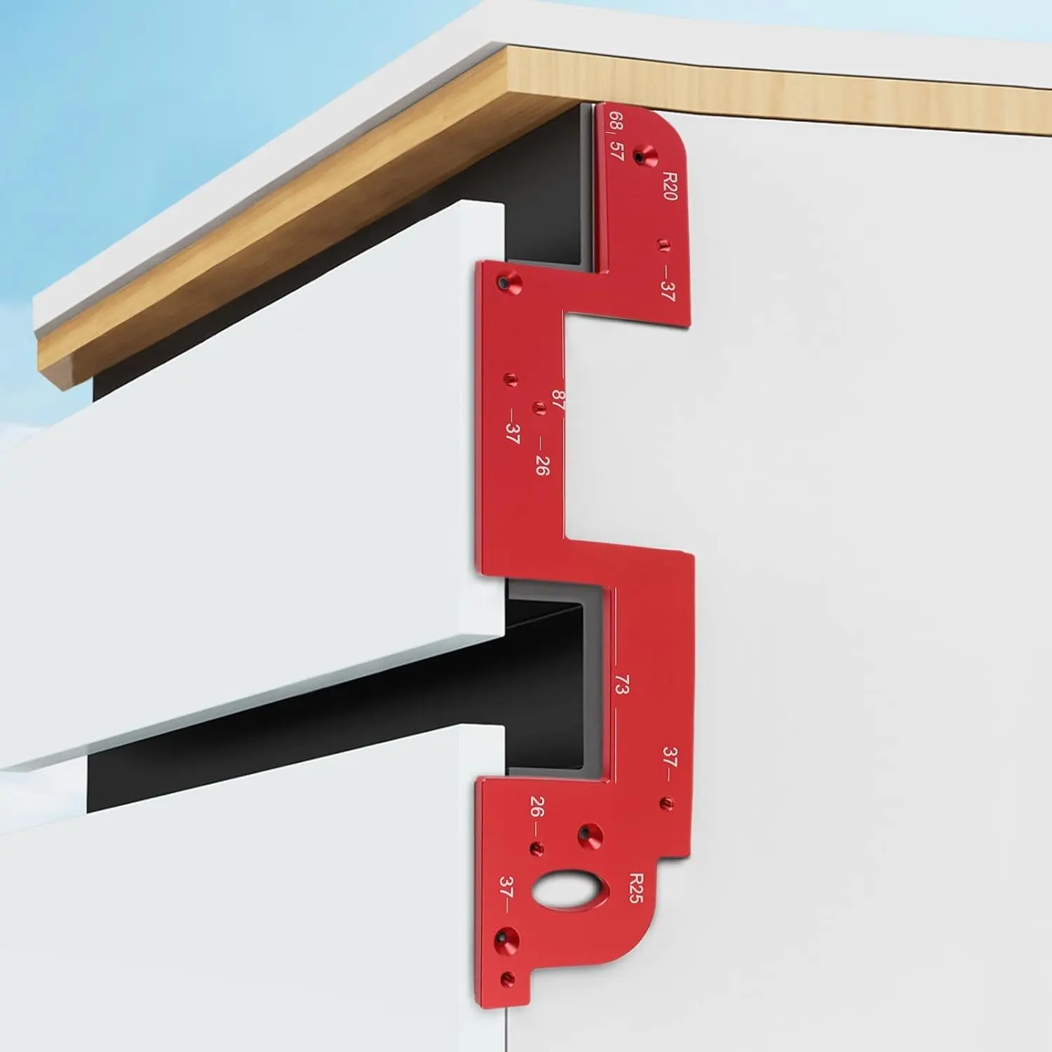 Invisible Embedded Handle Slotting Template, U-Shaped Groove Positioning Templates for No Handle Wardrobe, Cabinet Door with 26 and 37 Hole Spacing Depth, R20/R25 Corner Radius Template