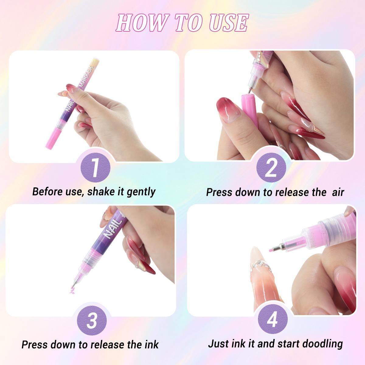 Dual-Tip 24-Color Nail Art Doodle Pens 12 Pk Durable Smooth-Flow Acrylic Markers for Pro Salon DIY Home Use Long Lasting Water Based Versatile Application