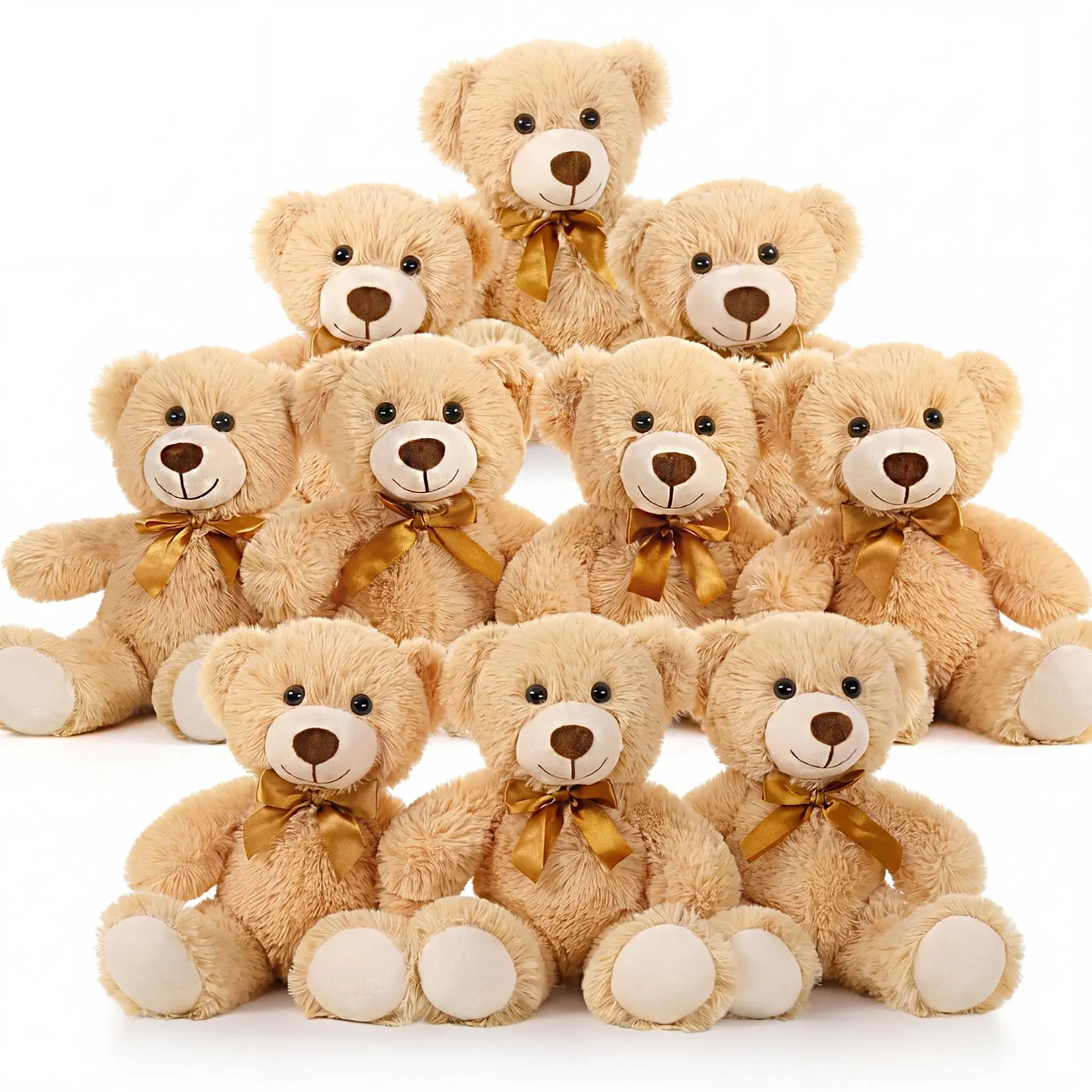 10 Pack Stuffed Teddy Bears, Small Plush Toys for Baby Shower Favors. Soft Khaki Bear Plushies for Kids, Birthday Party Gifts, Classroom Rewards. Cute Animal Dolls, Non-Toxic, Cuddly. Bulk Set