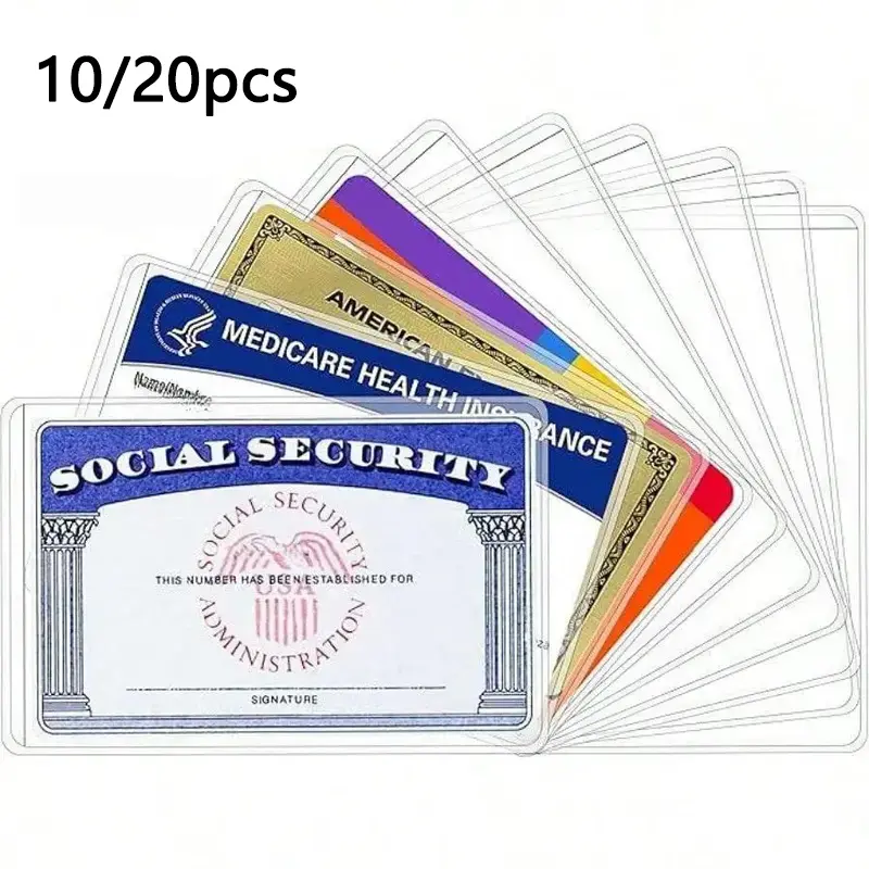 10/20-Pack Clear PVC Waterproof Card Sleeves, Card Protector for Social Security, ID, Credit, and Health Insurance Cards